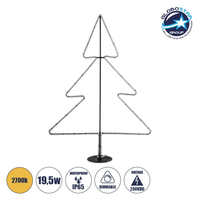GLOBOSTAR® XMAS-TREE-SMALL Χριστουγεννιάτικο Διακοσμητικό Φωτιστικό LED 19,5W 780lm 360° AC 220-240V Αδιάβροχο IP65 Θερμό Λευκό 2700K - Μαύρο & Διάφανο - M102 x Π25 x Υ142cm - 2 Χρόνια Εγγύηση