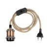 GLOBOSTAR® WHIP 77662 Μοντέρνο DIY Φωτιστικό με Υφασμάτινο Καλώδιο, Ντουί 1 x E27, Διακόπτη On/Off & Πρίζα AC 220-240V IP20 - Μπεζ & Χάλκινο - Μ150 x Π4 x Υ4cm