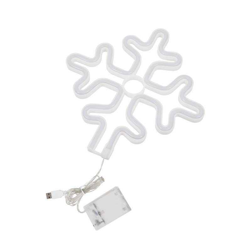 GloboStar® 78581 Φωτιστικό Ταμπέλα Φωτεινή Επιγραφή NEON LED Σήμανσης SNOWFLAKE 5W με Καλώδιο Τροφοδοσίας USB - Μπαταρίας 3xAAA (Δεν Περιλαμβάνονται) - Ψυχρό Λευκό 6000K