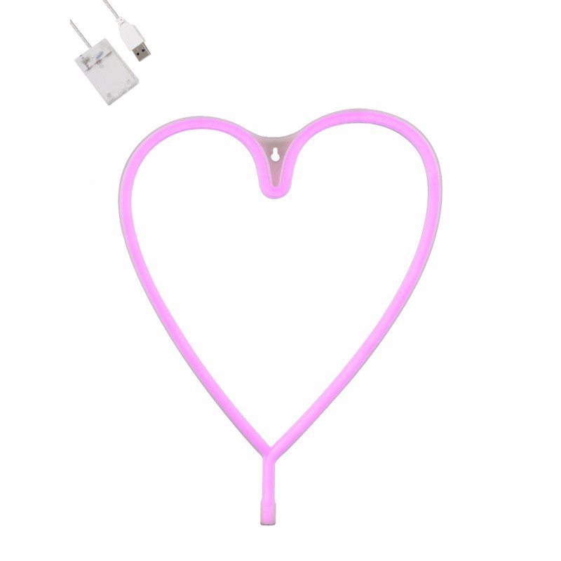 GloboStar® 78593 Φωτιστικό Ταμπέλα Φωτεινή Επιγραφή NEON LED Σήμανσης HEART LINE 5W με Καλώδιο Τροφοδοσίας USB - Μπαταρίας 3xAAA (Δεν Περιλαμβάνονται) - Ροζ