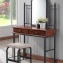 ΤΟΥΑΛΕΤΑ REVEN ΜΕ ΣΚΑΜΠΩ ΚΑΙ ΚΑΘΡΕΠΤΗ ΜΕΤΑΛΛΟ & RUBBERWOOD 33x90x148Y εκ.HM308