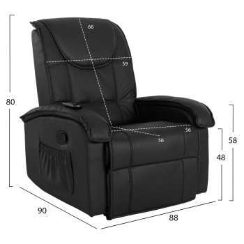 ΠΟΛΥΘΡΟΝΑ RELAX ΜΕ ΜΗΧΑΝΙΣΜΟ MASSAGE ROCCA HM0026.01 PU ΜΑΥΡΟ 88x90x80 εκ.