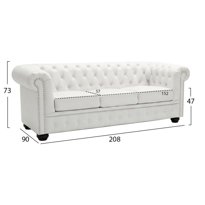 ΚΑΝΑΠΕΣ 3ΘΕΣΙΟΣ T.CHESTERFIELD HM3009.02 ΤΕΧΝΟΔΕΡΜΑ ΛΕΥΚΟ ΜΑΤ 208x90x73 εκ.