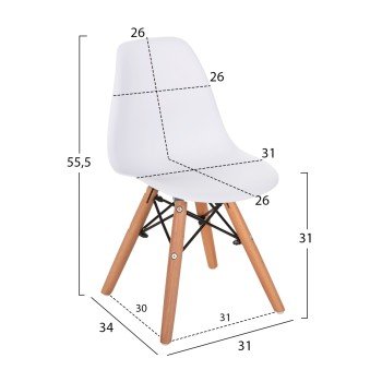 ΚΑΡΕΚΛΑ TWIST KID HM8453.01 ΞΥΛΙΝΑ ΠΟΔΙΑ Κ ΚΑΘΙΣΜΑ PP ΛΕΥΚΟ 31x34x55.5Υεκ