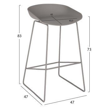 ΣΚΑΜΠΟ ΜΕΤΑΛΛΙΚΟ NAILA HM8450.10 ΜΕ ΚΑΘΙΣΜΑ PP ΓΚΡΙ 47x47x83 εκ.