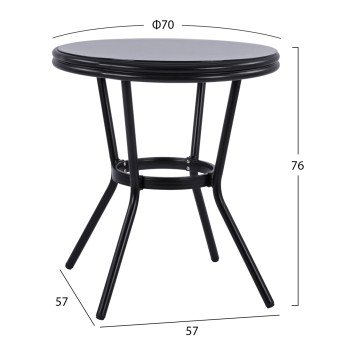 ΤΡΑΠΕΖΙ ΑΛΟΥΜΙΝΙΟΥ MOSES Φ70 BAMBOO LOOK HM5532.02 ΜΑΥΡΟ ΜΕ ΓΥΑΛΙ Φ70X76 εκ