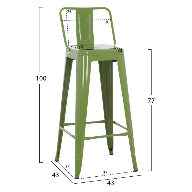 ΣΚΑΜΠΟ BAR ΜΕΤΑΛΛΙΚΟ MELITA ME ΠΛΑΤΗ ΣΕ LIGHT OLIVE GREEN HM8643.13 43Χ43Χ100Yεκ.