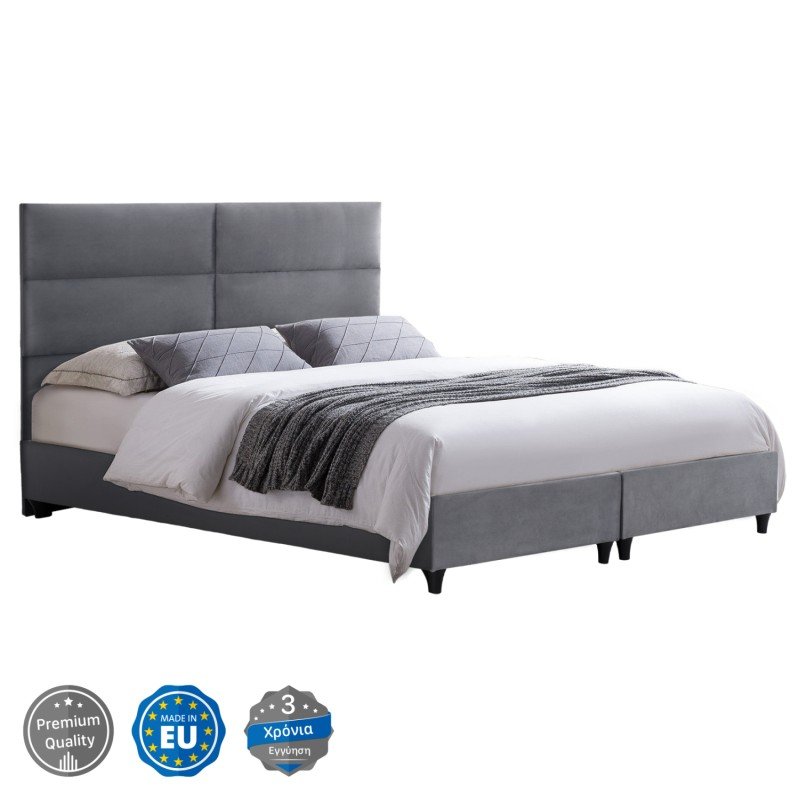 ΚΡΕΒΑΤΙ MILO ΑΠΟ ΓΚΡΙ ΒΕΛΟΥΔΟ HM628.10 ΓΙΑ ΣΤΡΩΜΑ 180x200 εκ.