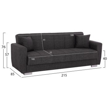 ΚΑΝΑΠΕΣ ΚΡΕΒΑΤΙ POLYA ΤΡΙΘΕΣΙΟΣ HM3240.03 ΓΚΡΙ 215x85x76Υ εκ.