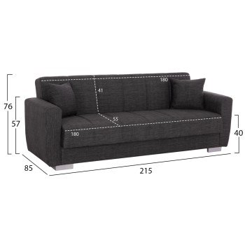 ΚΑΝΑΠΕΣ ΚΡΕΒΑΤΙ POLYA ΤΡΙΘΕΣΙΟΣ HM3240.03 ΓΚΡΙ 215x85x76Υ εκ.
