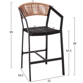 ΣΚΑΜΠΟ ΑΛΟΥΜΙΝΙΟΥ MIRI HM5892.15 ΜΕΣΑΙΟΥ ΥΨΟΥΣ RATTAN & TEXTLINE ΜΑΥΡΟ ΜΠΕΖ 55x56,5x99Υ
