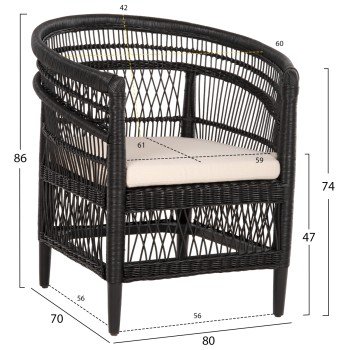 ΠΟΛΥΘΡΟΝΑ MALAWI HM9635.03 ΞΥΛΟ ΜΑΟΝΙ ΜΕ RATTAN ΜΑΥΡΟ--Β'ΔΙΑΛΟΓΗΣ 80x70x86Υεκ.