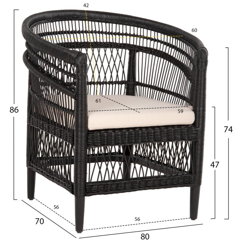 ΠΟΛΥΘΡΟΝΑ MALAWI HM9635.03 ΞΥΛΟ ΜΑΟΝΙ ΜΕ RATTAN ΜΑΥΡΟ--Β'ΔΙΑΛΟΓΗΣ 80x70x86Υεκ.