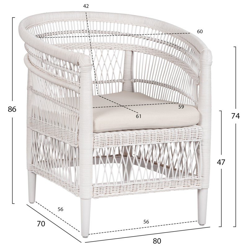 ΠΟΛΥΘΡΟΝΑ MALAWI HM9635.02 ΞΥΛΟ ΜΑΟΝΙ ΜΕ RATTAN ΛΕΥΚΟ--Β'ΔΙΑΛΟΓΗΣ 80x70x86Υεκ.