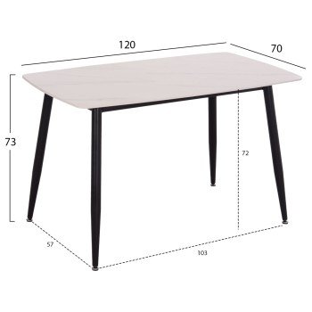 ΤΡΑΠΕΖΙ RAVEN HM9854.01 ΚΕΡΑΜΙΚΟ TOP ΜΑΤ ΛΕΥΚΟ ΜΑΡΜΑΡΟ-ΜΑΥΡΟ ΜΕΤΑΛΛΟ 120x70x73Υεκ.