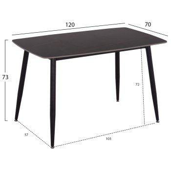 ΤΡΑΠΕΖΙ RAVEN HM9854.02 ΚΕΡΑΜΙΚΟ TOP ΜΑΥΡΟ ΜΑΡΜΑΡΟ-ΜΑΥΡΟ ΜΕΤΑΛΛΟ 120x70x73Υεκ.