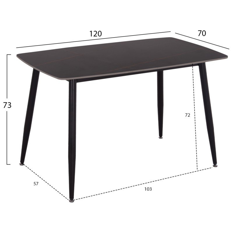 ΤΡΑΠΕΖΙ RAVEN HM9854.02 ΚΕΡΑΜΙΚΟ TOP ΜΑΥΡΟ ΜΑΡΜΑΡΟ-ΜΑΥΡΟ ΜΕΤΑΛΛΟ 120x70x73Υεκ.