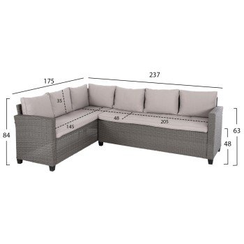 ΣΕΤ ΣΑΛΟΝΙ ΓΩΝΙΑ & ΤΡΑΠΕΖΙ CARSON HM6078.01 ΓΚΡΙ ΣΥΝΘ.RATTAN-ΜΑΞΙΛΑΡΙΑ
