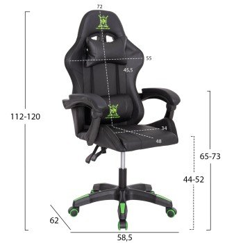ΠΟΛΥΘΡΟΝΑ GAMING DARREN HM1203.03 ΜΑΥΡΟ-ΠΡΑΣΙΝΟ PVC 58.5x100x120Υεκ.