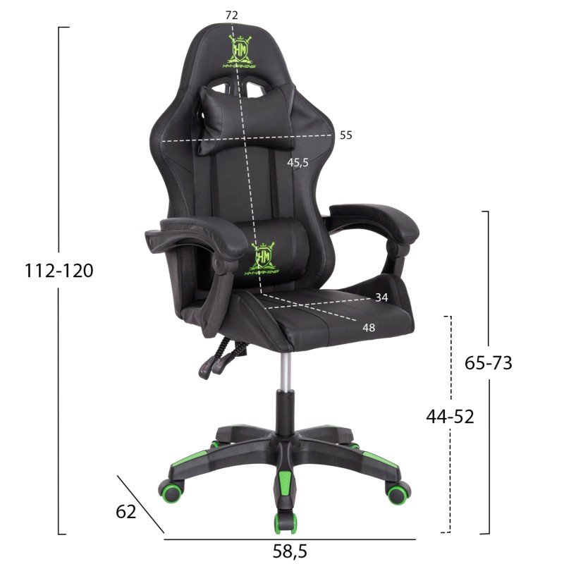 ΠΟΛΥΘΡΟΝΑ GAMING DARREN HM1203.03 ΜΑΥΡΟ-ΠΡΑΣΙΝΟ PVC 58.5x100x120Υεκ.