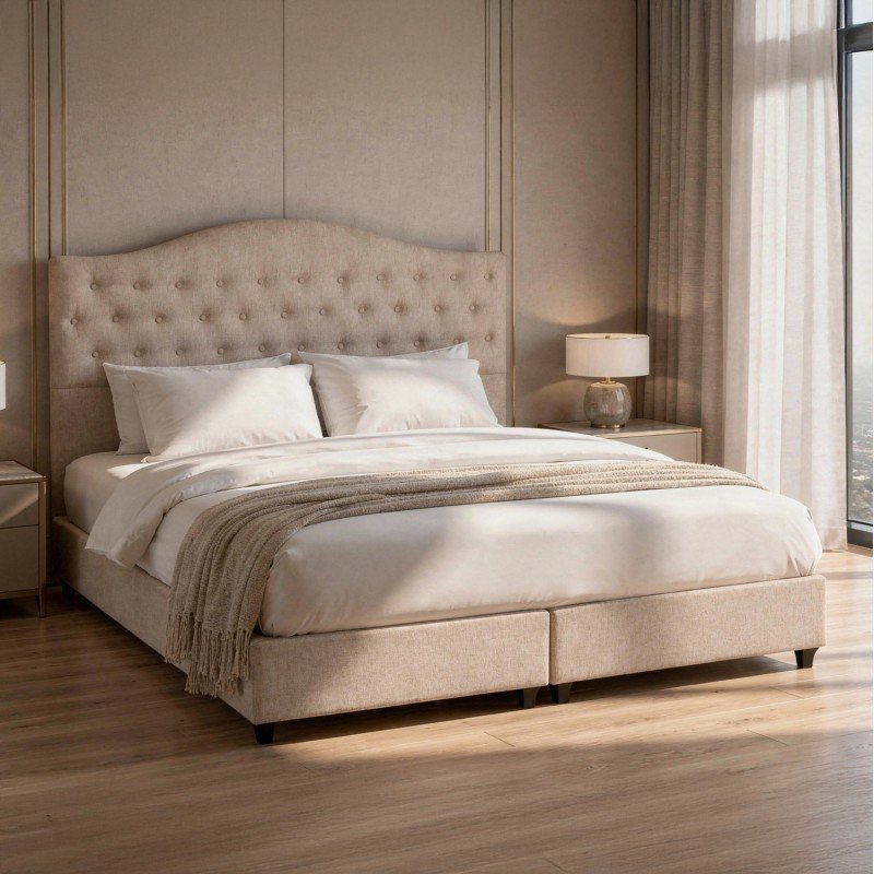 ΚΡΕΒΑΤΙ MALENA HM638.22 ΜΠΕΖ ΥΦΑΣΜΑ Τ. NUBUCK ΓΙΑ ΣΤΡΩΜΑ 150x200εκ.