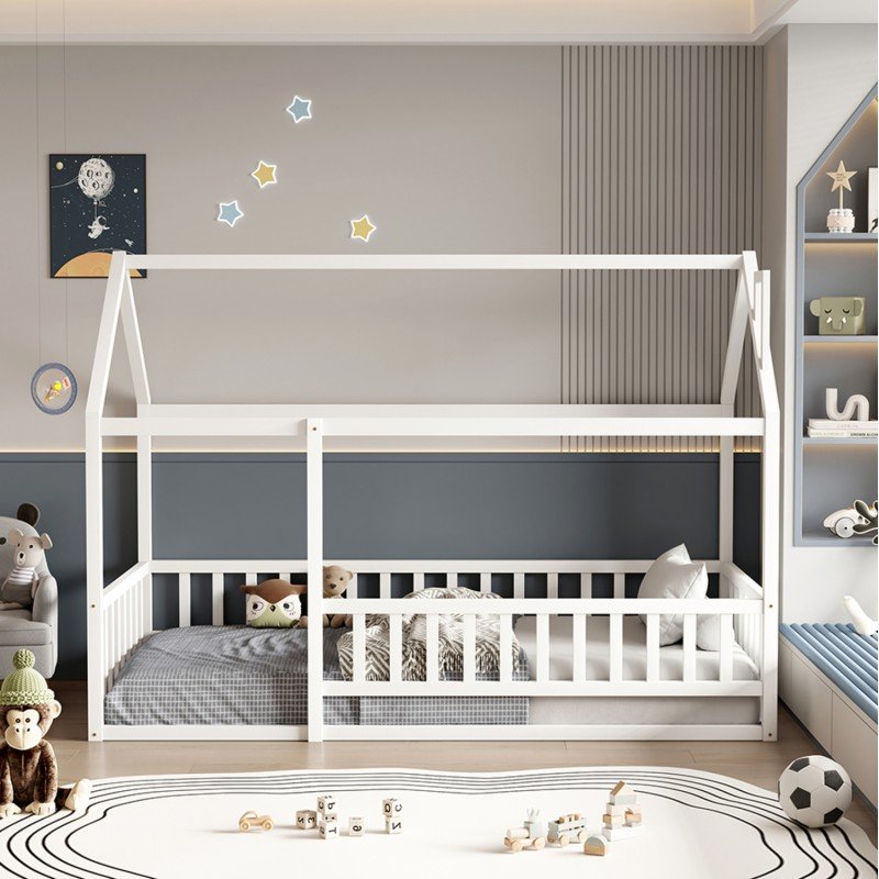 ΚΡΕΒΑΤΙ ΠΑΙΔΙΚΟ ΜΕ ΚΑΓΚΕΛΟ HOUSER HM706.03 τ.MONTESSORI ΞΥΛΟ ΠΕΥΚΟ ΛΕΥΚΟ-190x90εκ