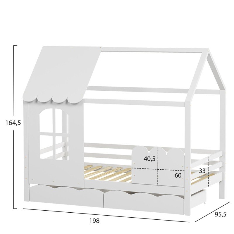 ΠΑΙΔΙΚΟ ΚΡΕΒΑΤΙ τ.MONTESSORI ΜΕ ΣΥΡΤΑΡΙΑ DOMER HM710.03 ΞΥΛΟ ΠΕΥΚΟΥ ΛΕΥΚΟ-ΣΤΡΩΜΑ 90x190εκ