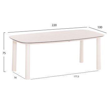 ΤΡΑΠΕΖΙ DOSUN HM6202.02 ΚΡΕΜ ΑΛΟΥΜΙΝΙΟ-3D PRINT ΓΥΑΛΙ ΚΕΡΑΜΙΚΟ LOOK 220x100x75Υεκ