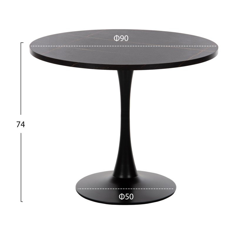 ΤΡΑΠΕΖΙ ΤΡΑΠΕΖΑΡΙΑΣ ROLLO HM9421.12 ΣΤΡΟΓΓΥΛΟ BLACK MARBLE Φ90x74Υεκ.