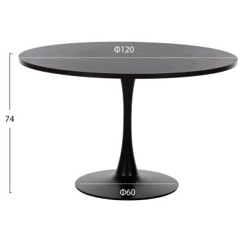 ΤΡΑΠΕΖΙ ΤΡΑΠΕΖΑΡΙΑΣ ROLLO HM9422.12 ΣΤΡΟΓΓΥΛΟ BLACK MARBLE Φ120x74Yεκ.