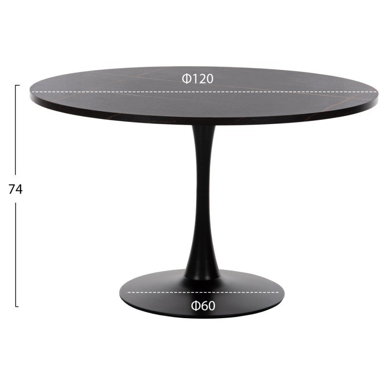 ΤΡΑΠΕΖΙ ΤΡΑΠΕΖΑΡΙΑΣ ROLLO HM9422.12 ΣΤΡΟΓΓΥΛΟ BLACK MARBLE Φ120x74Yεκ.