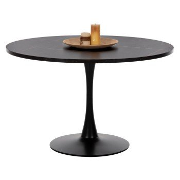 ΤΡΑΠΕΖΙ ΤΡΑΠΕΖΑΡΙΑΣ ROLLO HM9422.12 ΣΤΡΟΓΓΥΛΟ BLACK MARBLE Φ120x74Yεκ.