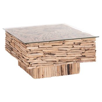 ΤΡΑΠΕΖΙ ΣΑΛΟΝΙΟΥ ΤΕΤΡΑΓΩΝΟ SPARROW HM9960 DRIFTWOOD--ΓΥΑΛΙ 95x95x51,5Υεκ.