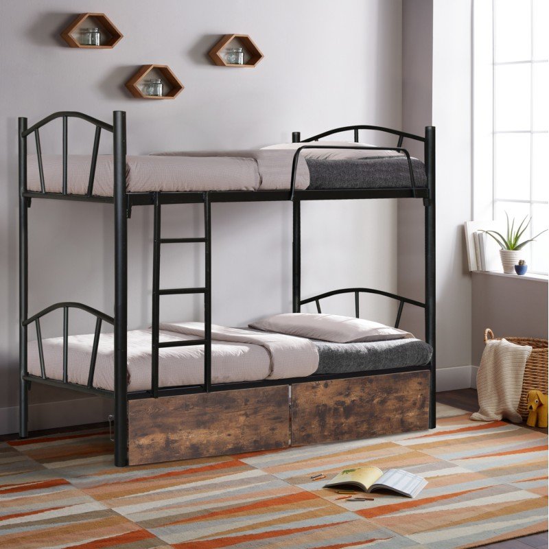 ΚΟΥΚΕΤΑ FLOOR HM21122 ΜΕΤΑΛΛΙΚΗ ΜΑΥΡΗ ΜΕ 2 ΕΠΙΔΑΠΕΔΙΑ ΣΥΡΤΑΡΙΑ ΚΑΦΕ 200x91,5x177,5Yεκ.