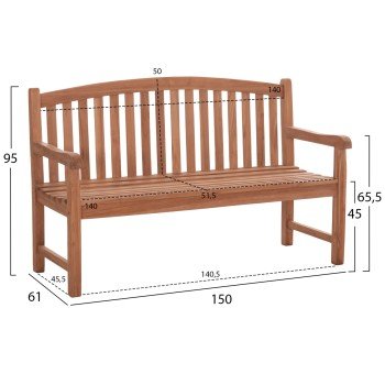 ΠΑΓΚΑΚΙ ΚΗΠΟΥ 3ΘΕΣΙΟ ELENA HM18125 ΞΥΛΟ TEAK--ΦΥΣΙΚΟ 150x61x95Υεκ.