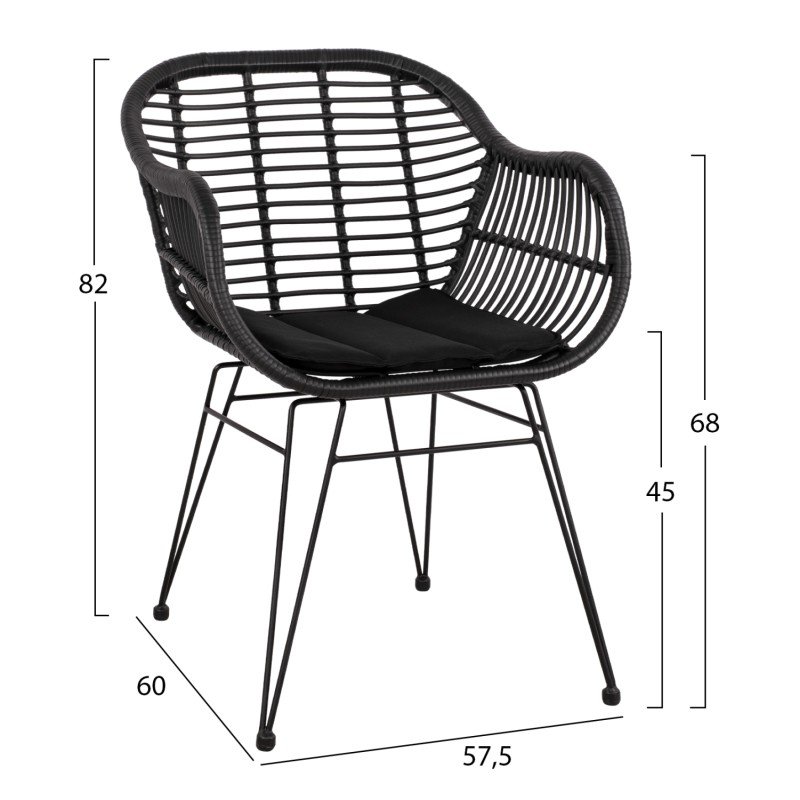 ΣΕΤ ΤΡΑΠΕΖΑΡΙΑΣ 3ΤΜΧ HM11871 ΜΕΤΑΛΛΟ & RATTAN ΣΕ ΜΑΥΡΟ ΧΡΩΜΑ
