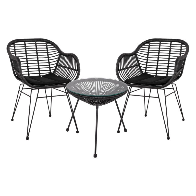 ΣΕΤ ΤΡΑΠΕΖΑΡΙΑΣ 3ΤΜΧ HM11871 ΜΕΤΑΛΛΟ & RATTAN ΣΕ ΜΑΥΡΟ ΧΡΩΜΑ