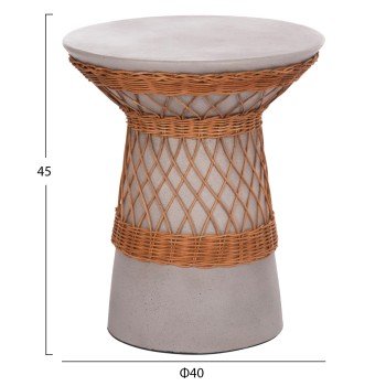 ΒΟΗΘΗΤΙΚΟ ΤΡΑΠΕΖΙ ΣΤΡΟΓΓΥΛΟ DELIA HM18167.03 FIBER CEMENT ΓΚΡΙ & RATTAN Φ40x45Υεκ