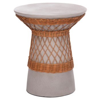 ΒΟΗΘΗΤΙΚΟ ΤΡΑΠΕΖΙ ΣΤΡΟΓΓΥΛΟ DELIA HM18167.03 FIBER CEMENT ΓΚΡΙ & RATTAN Φ40x45Υεκ