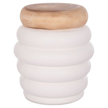 ΣΚΑΜΠΟ PUFFAT HM18172.02 FIBER CEMENT ΛΕΥΚΟ- ΞΥΛΟ TEAK TOP Φ45x46Υεκ.
