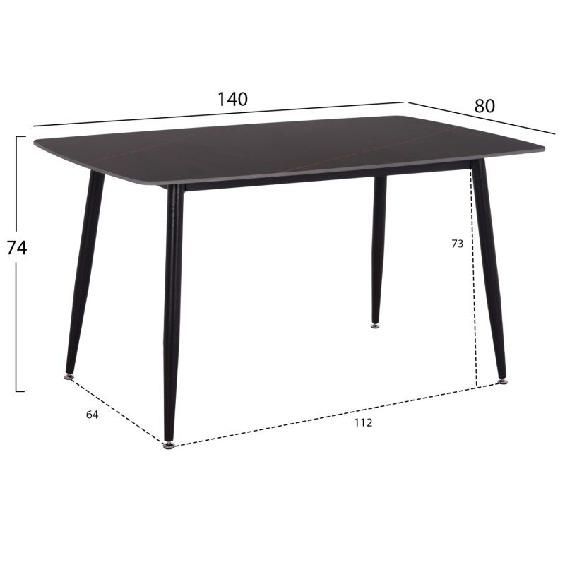ΤΡΑΠΕΖΙ RAVEN HM18149.02 ΚΕΡΑΜΙΚΟ TOP ΜΕ ΟΨΗ ΜΑΥΡΟ ΜΑΡΜΑΡΟ 140x80x74Υεκ.