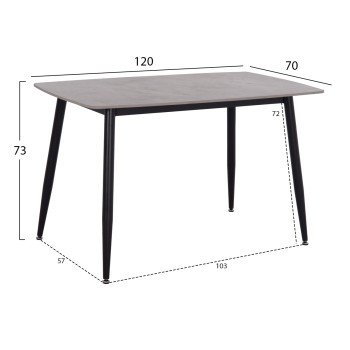 ΤΡΑΠΕΖΙ RAVEN HM9854.13 ΚΕΡΑΜΙΚΟ TOP ΓΚΡΙ ΜΑΡΜΑΡΟ-ΜΑΥΡΟ ΜΕΤΑΛΛΟ 120x70x73Υεκ.