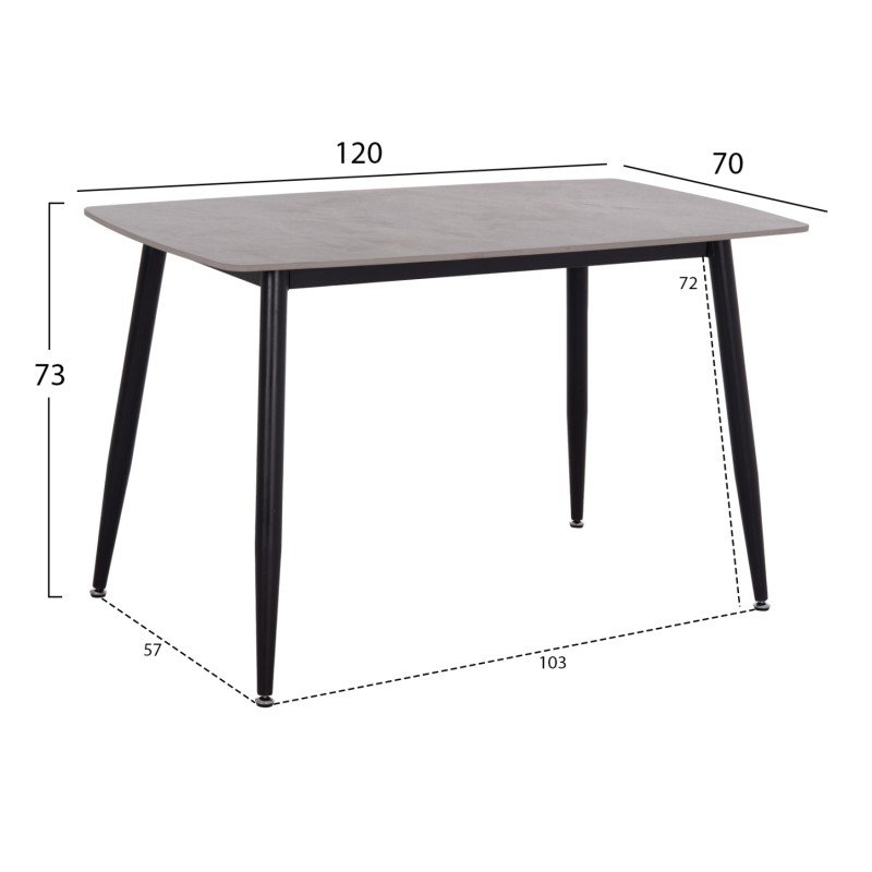 ΤΡΑΠΕΖΙ RAVEN HM9854.13 ΚΕΡΑΜΙΚΟ TOP ΓΚΡΙ ΜΑΡΜΑΡΟ-ΜΑΥΡΟ ΜΕΤΑΛΛΟ 120x70x73Υεκ.
