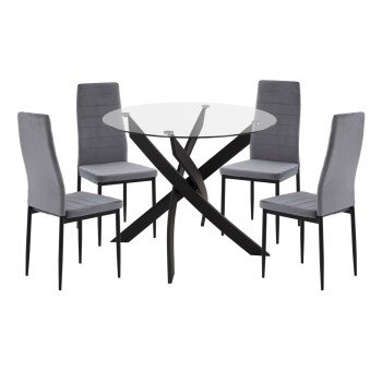 ΣΕΤ ΤΡΑΠΕΖΑΡΙΑΣ 5ΤΜΧ LADY HM21199.01 ΓΥΑΛΙ--ΜΕΤΑΛΛΟ ΣΕ ΜΑΥΡΟ & ΒΕΛΟΥΔΟ ΓΚΡΙ