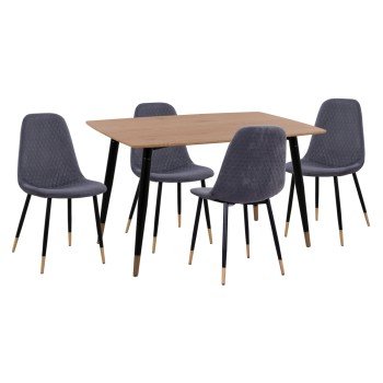 ΣΕΤ ΤΡΑΠΕΖΑΡΙΑΣ 5ΤΜΧ ALIZA HM11196.01 MDF TOP-ΒΕΛΟΥΔΟ ΓΚΡΙ & ΜΕΤΑΛΛΟ ΜΑΥΡΟ