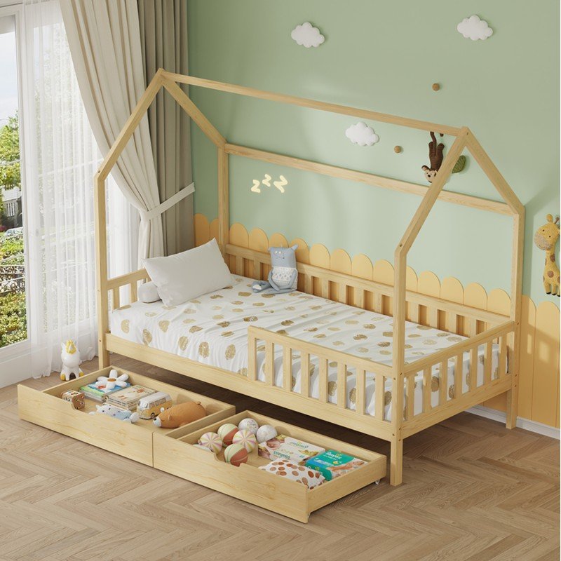 ΚΡΕΒΑΤΙ ΠΑΙΔΙΚΟ ΜΕ ΣΥΡΤΑΡΙΑ PHYLLIS HM724.01 τ.MONTESSORI ΦΥΣΙΚΟ 196x97x161Υεκ.