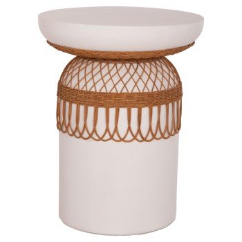 ΒΟΗΘΗΤΙΚΟ ΤΡΑΠΕΖΙ PRILEP HM18159.02 FIBER CEMENT ΛΕΥΚΟ & RATTAN--Φ60x76,5Υεκ