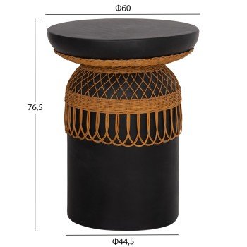 ΒΟΗΘΗΤΙΚΟ ΤΡΑΠΕΖΙ PRILEP HM18159.01 FIBER CEMENT ΜΑΥΡΟ & RATTAN--Φ60x76,5Υεκ