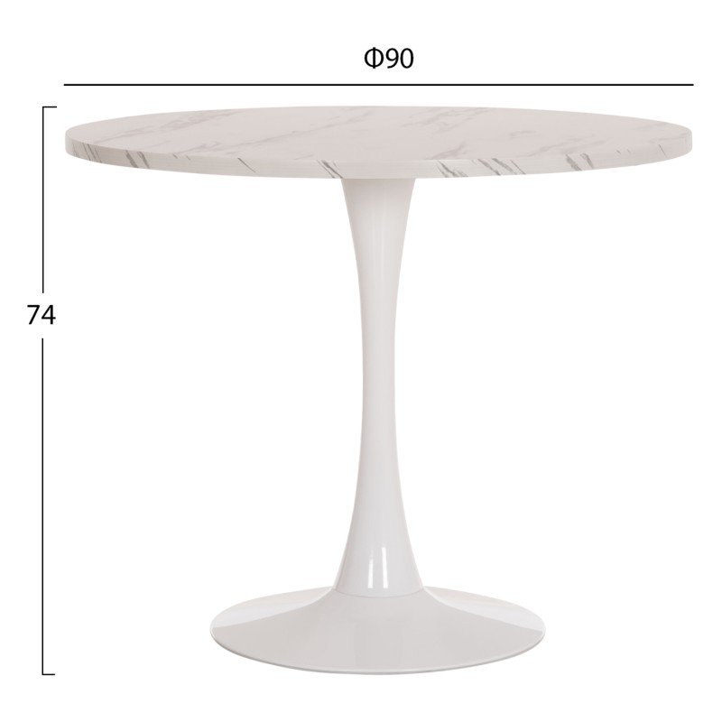 ΤΡΑΠΕΖΙ ΤΡΑΠΕΖΑΡΙΑΣ ROLLO HM9421.11 ΣΤΡΟΓΓΥΛΟ WHITE MARBLE Φ90x74Υεκ.