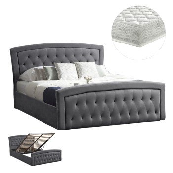 ΚΡΕΒΑΤΙ ΔΙΠΛΟ ΜΕ ΣΤΡΩΜΑ & ΑΠΟΘ.ΧΩΡΟ ODELIA HM21279.01 ΓΚΡΙ ΒΕΛΟΥΔΟ--ΓΙΑ 160x200εκ